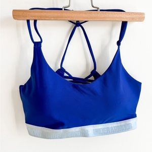 Under Armour Royal Blue Strappy Racerback Logo Band Sports Bra Size M